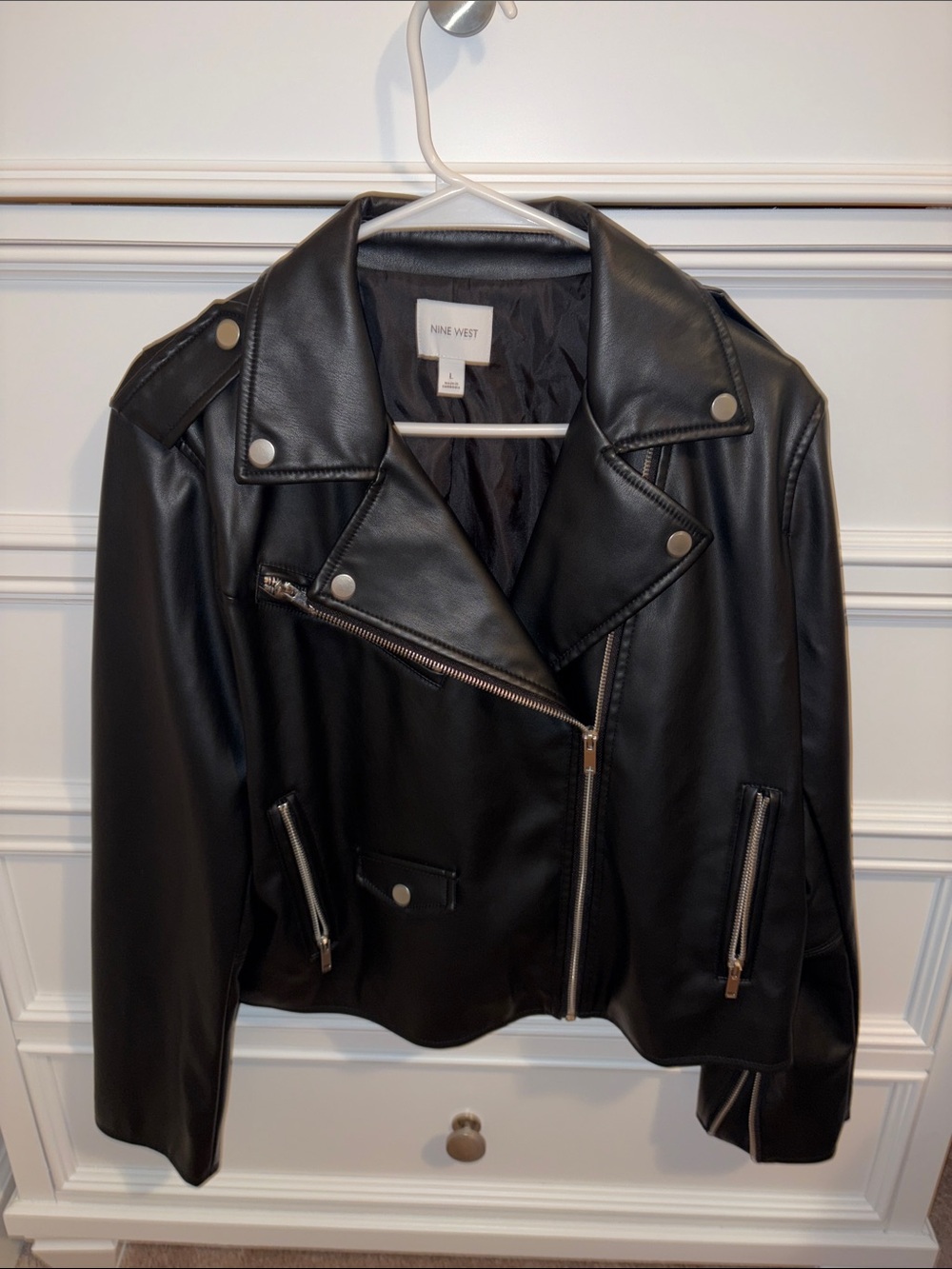 Nine West Black Faux Leather Biker Jacket